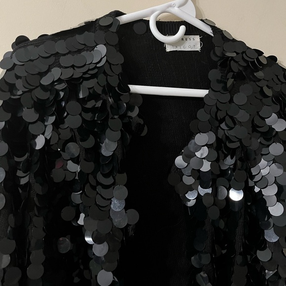 EXPRESS TRICOT Black Jumbo Sequin Open Front Vintage Jacket XL - Picture 5 of 8